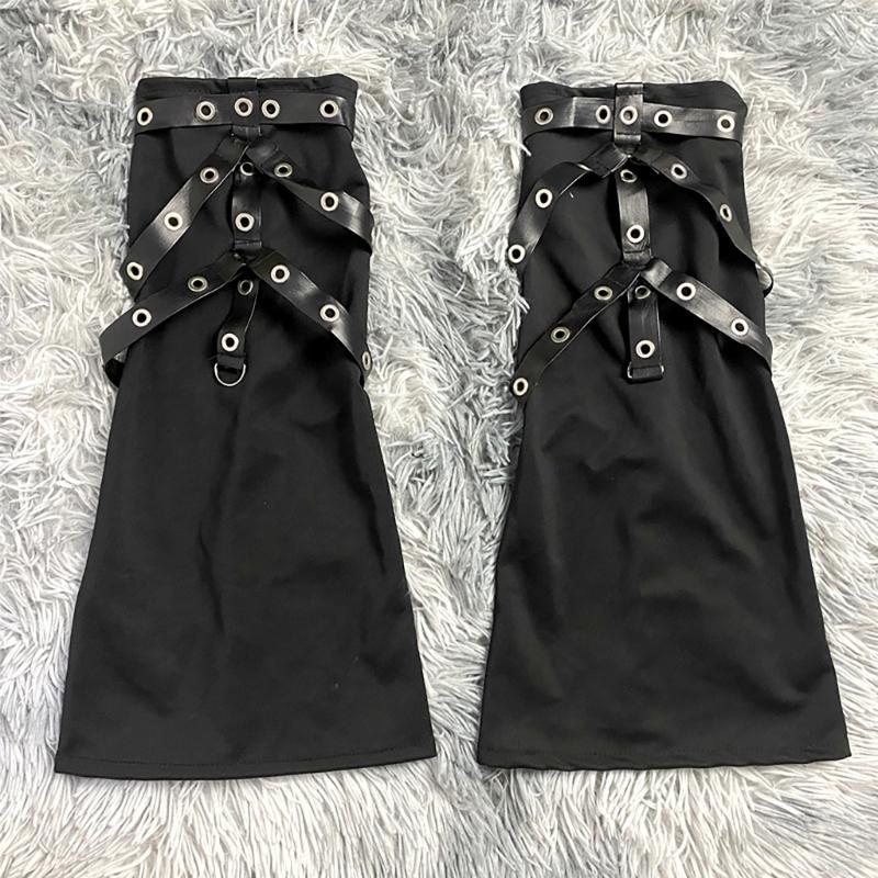 Women Punk Lace Up Straps Flared Leg Warmers Japanese Harajuku Eyelets Knee Length Foot Cover Long Tube Socks Streetwear
