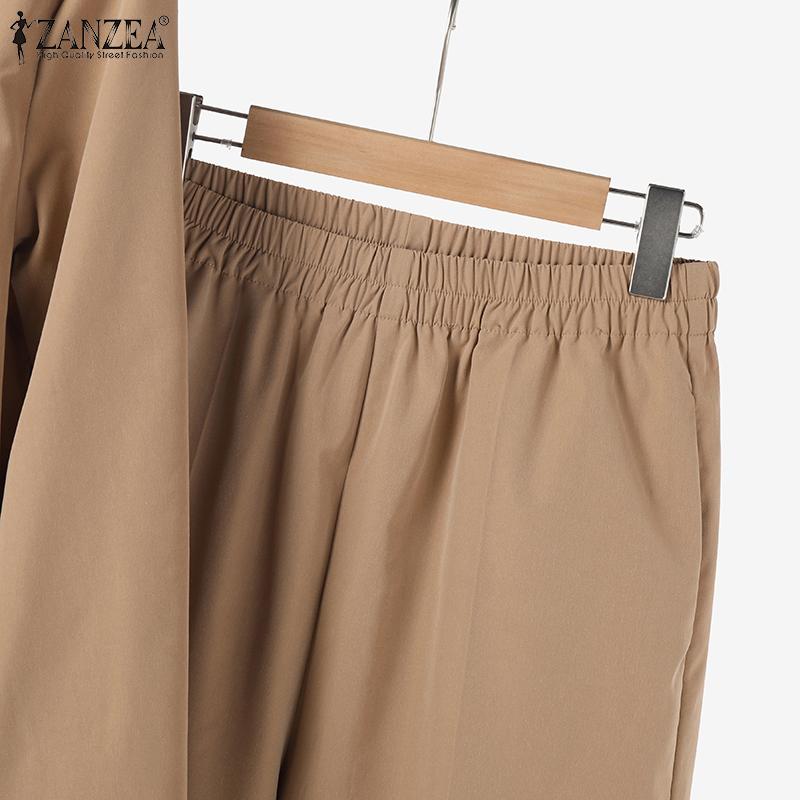 ZANZEA Женская повседневная блузка и брюки, летний брючный костюм из двух предметов