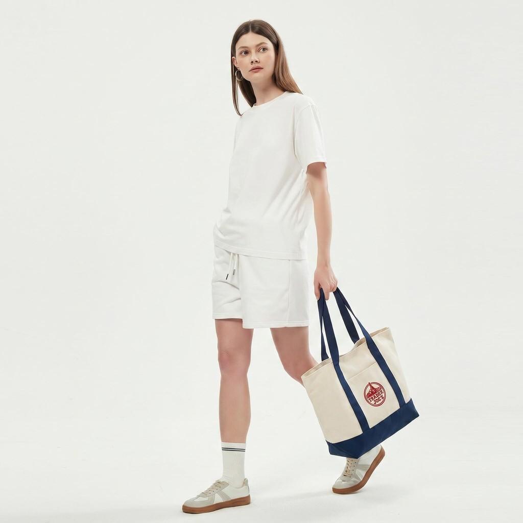 Trader Joes Canvas Tote Bag With Striped Design For Daily Use Womens Fashion
