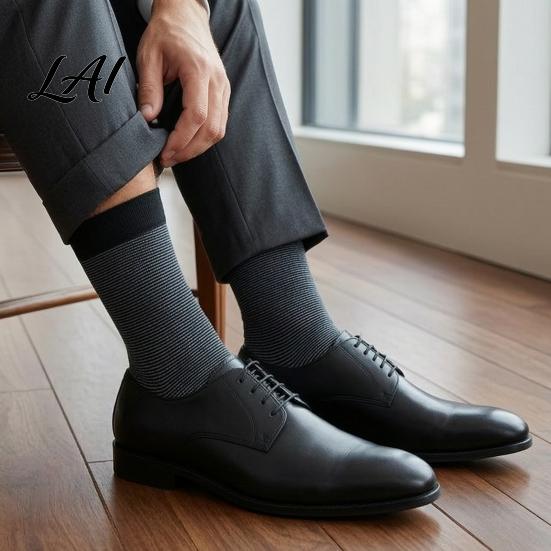 Daily Commute Work Socks Men Striped Crew Socks Cotton Dress Moisture Wicking Everyday Wear Resistant Breathable for Business Office Casual