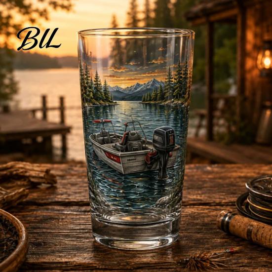 Outdoor Camping Drinkware Fishing Pint Glass Cup, Realistic Jumping Fish Pattern Design, Thickened Enthusiast Gifts Creative Cup for And Cabin