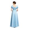 Womens Retro Regency Maxi Dress Square Neck Faux Pearls Decor Puff Sleeve Satin Long Dress