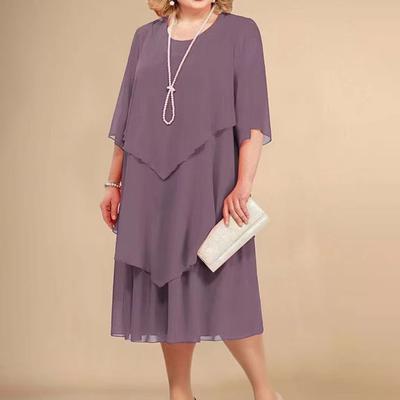 Женское весенне-летнее платье миди с круглым вырезом и половиной рукавов, многослойное подол, струящееся платье, праздничное свадебное платье для гостей