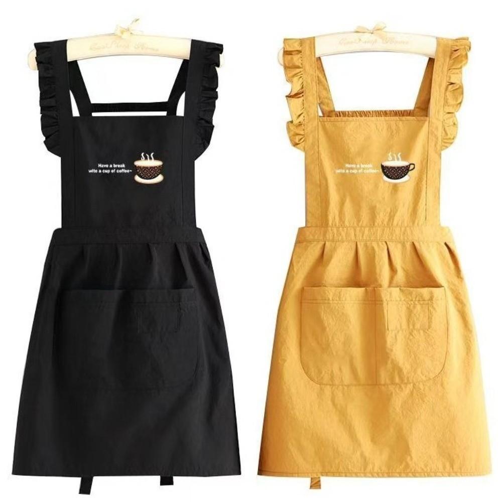 Waterproof Pleats Trim Aprons Korean Style Working Clothes New Painting Apron for Women Girl
