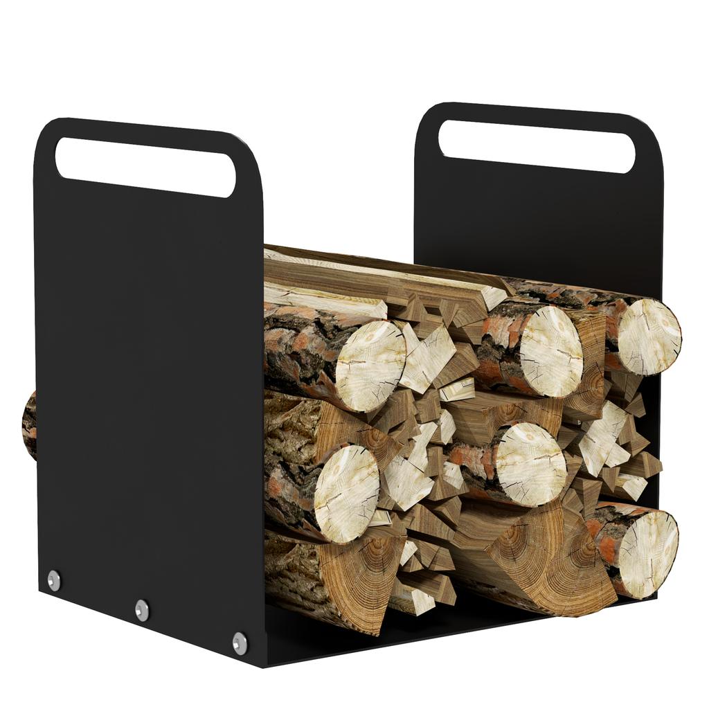 Firewood Rack, 2 Carrying Handles, Steel Frame, Up to 30kg, 36x30x36cm, Black
