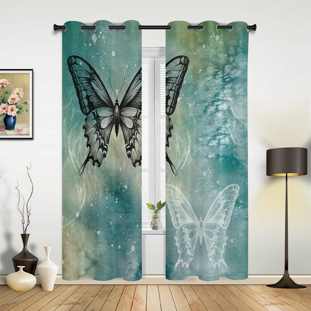 Градиентные шторы с точками-бабочками для спальни, гостиной, оконные шторы, жалюзи, кухонный домашний декор, драпировки
