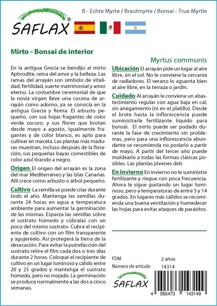SAFLAX Garden in the Bag - Бонсай - Мирт настоящий - 30 семян - С субстратом в подходящем пакете - Myrtus communis