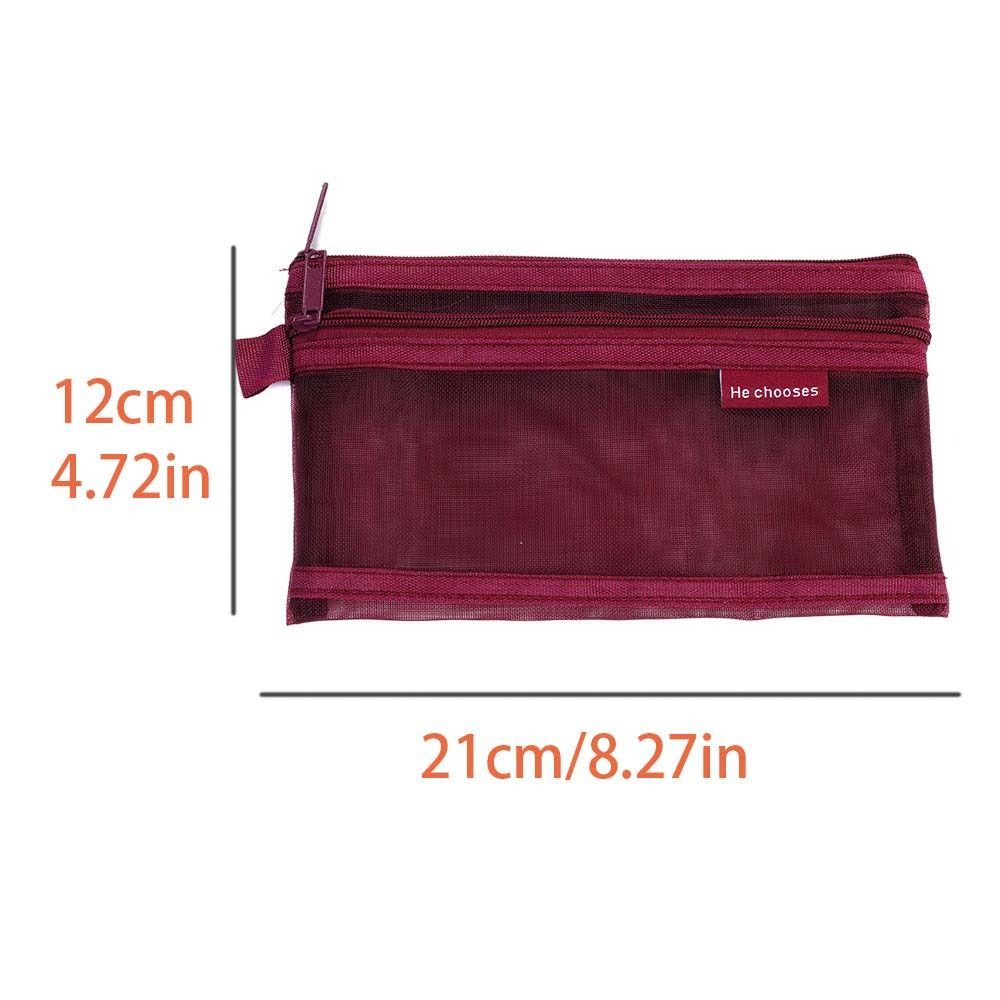 Hollow Clear Mesh Makeup Bag Cosmetic Lipstick Bag Double Layer Transparent Pencile Bag Simple Data Cable Storage Bag