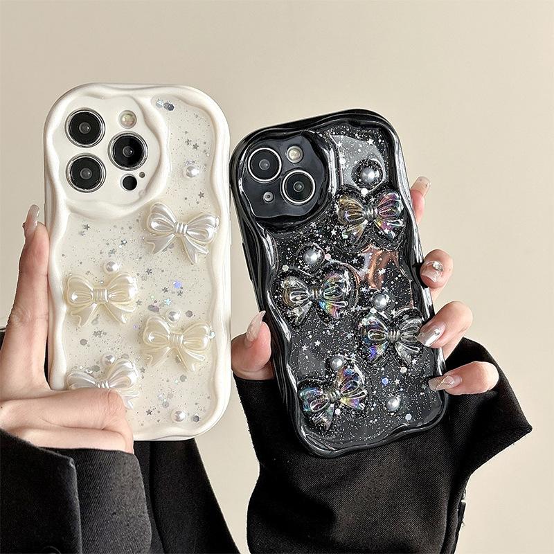 Чехол для мобильного телефона IPhone 17 со звездой и пайетками, бантом, для IPhone 15 Promax, всесторонний противоударный, кремовый, в стиле ветра, мягкий