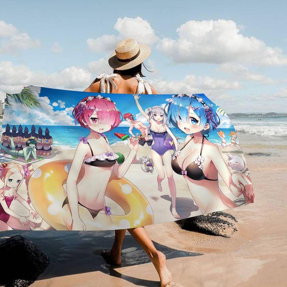 1 шт. Re Zero Рем Рам Эмилия Летнее пляжное полотенце Микрофибра Быстросохнущее Аниме Полотенце для ванны Для бассейна Путешествия Подарок для отаку