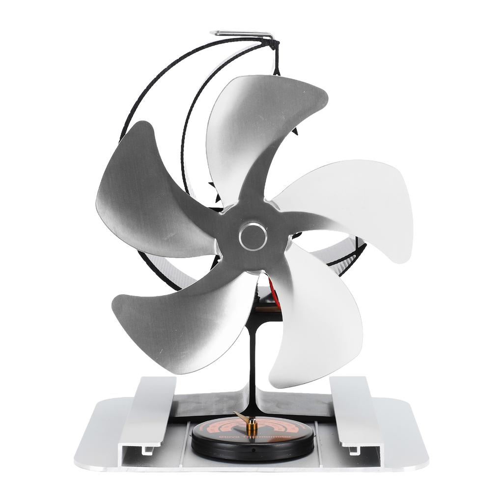 5-лопастной вентилятор для дровяной печи с термометром и тепловым экраном из алюминиевого сплава, тихая работа, питание от тепла