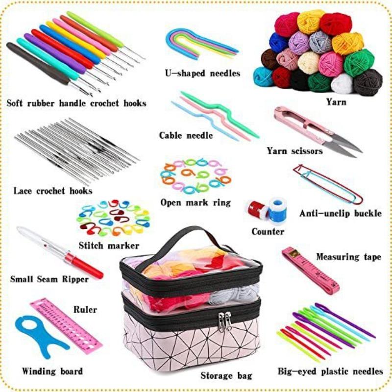 105 Piece Crochet Set, Complete with DIY Hand Woven Needle and Thread Tools, Including Yarn Storage Bag TPR Crochet Set