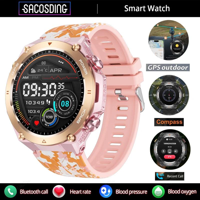 SACOSDING GPS Track Мужские умные часы Компас Высота Давление Спорт Фитнес Bluetooth Talk Умный браслет 650 мАч Длительный срок службы 2024 Новинка
