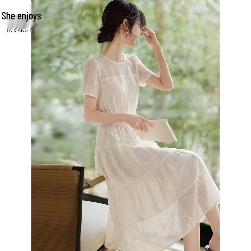 Women's White Chiffon A-Line Midi Dress