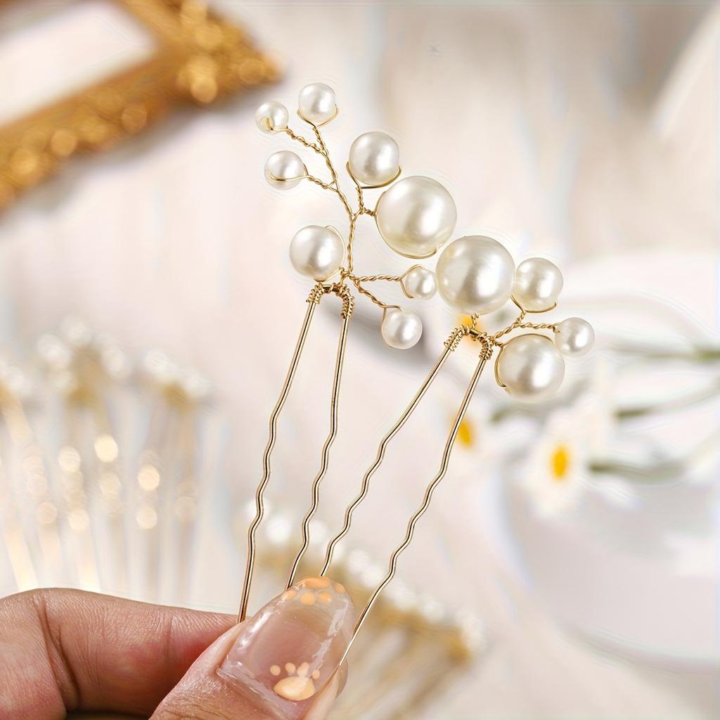 12pcs Simple Faux Pearl Handmade Hairpins | Fashionable Versatile Prom Accessories, Alloy and Resin Material