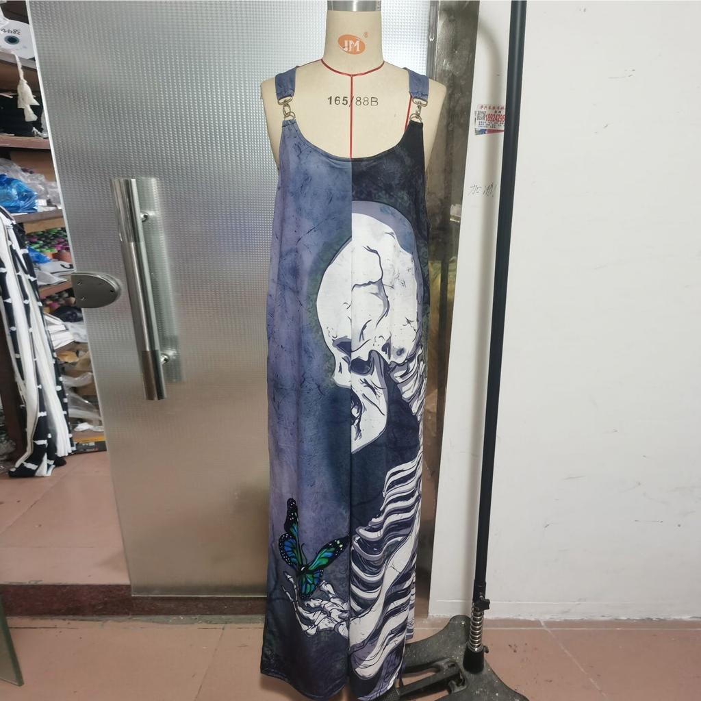 Women's Summer Overalls Floral Print Vintage Jumpsuit (Non-Adjustable Straps)