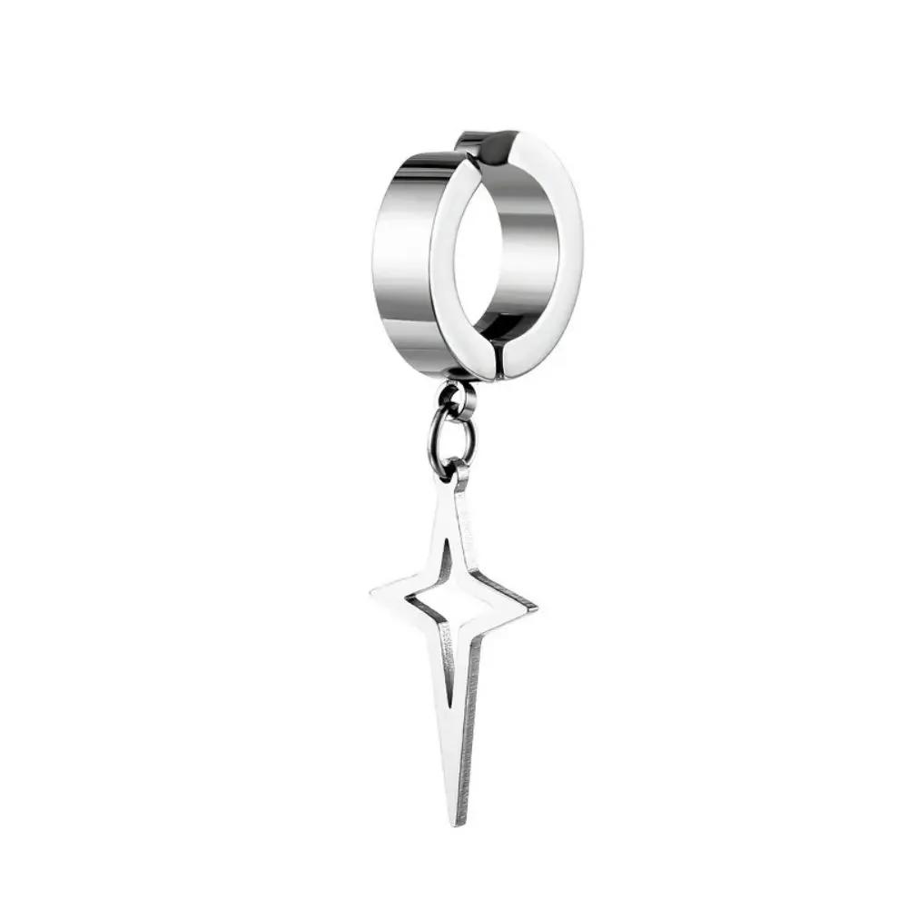Wannee 2pcs Cross Feather Stud Earrings Punk Rock Style Stainless Steel Hiphop Jewelry For Women Men