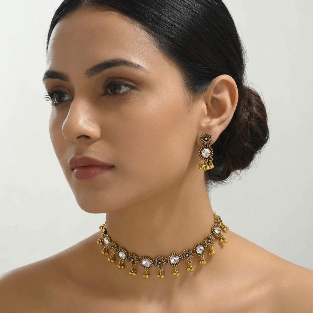 Beads Necklace Earrings Set Rhinestone Women Jewelry Set Temperament Tassel Jewelry Set Gifts