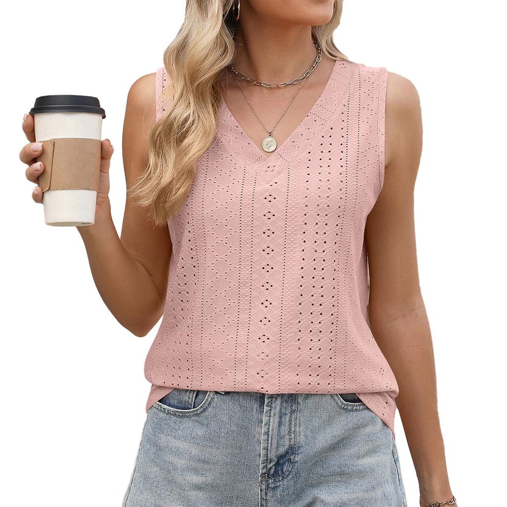 Women's Fashion Solid Color V Neck Loose Base Vest T-shirt Top