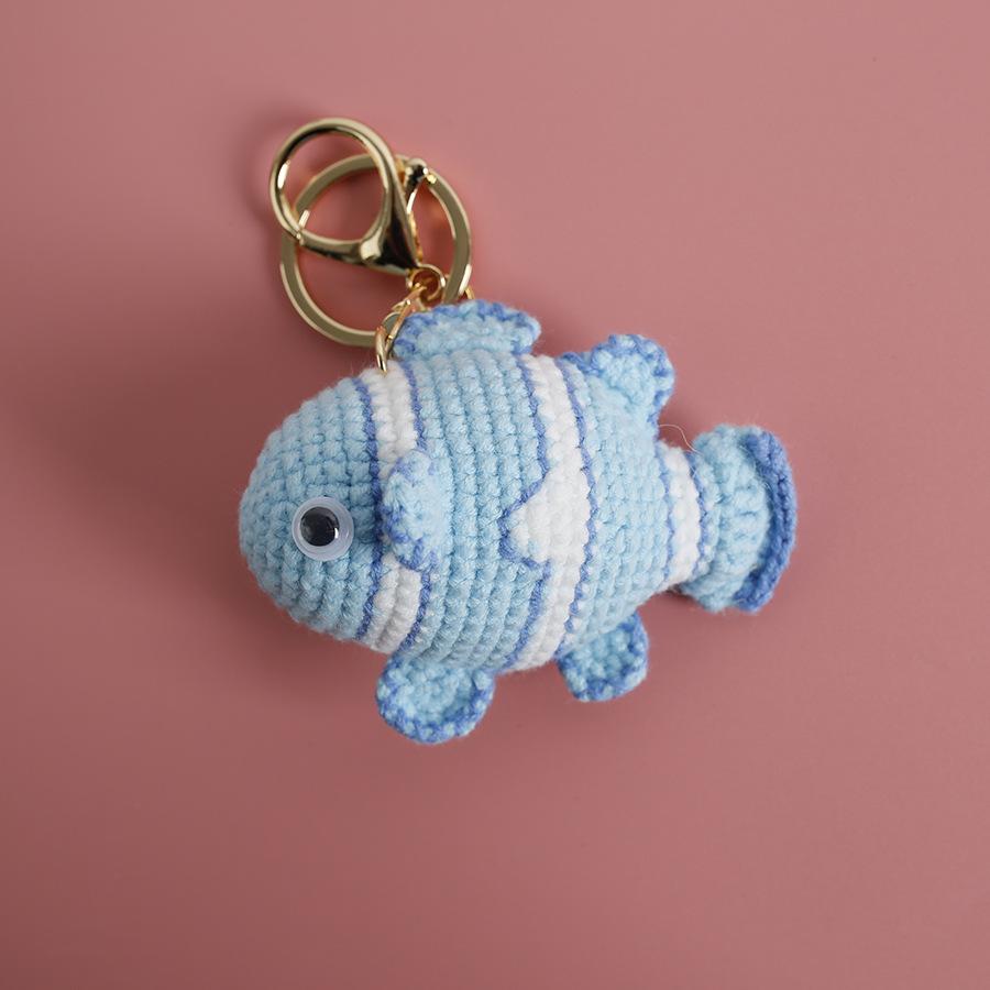 Funny Clown Fish Doll Crochet Keychains For Bag Pendant Handmaking Knitted Goldfish Keyrings Crochet Small Fish Charm Keyrings
