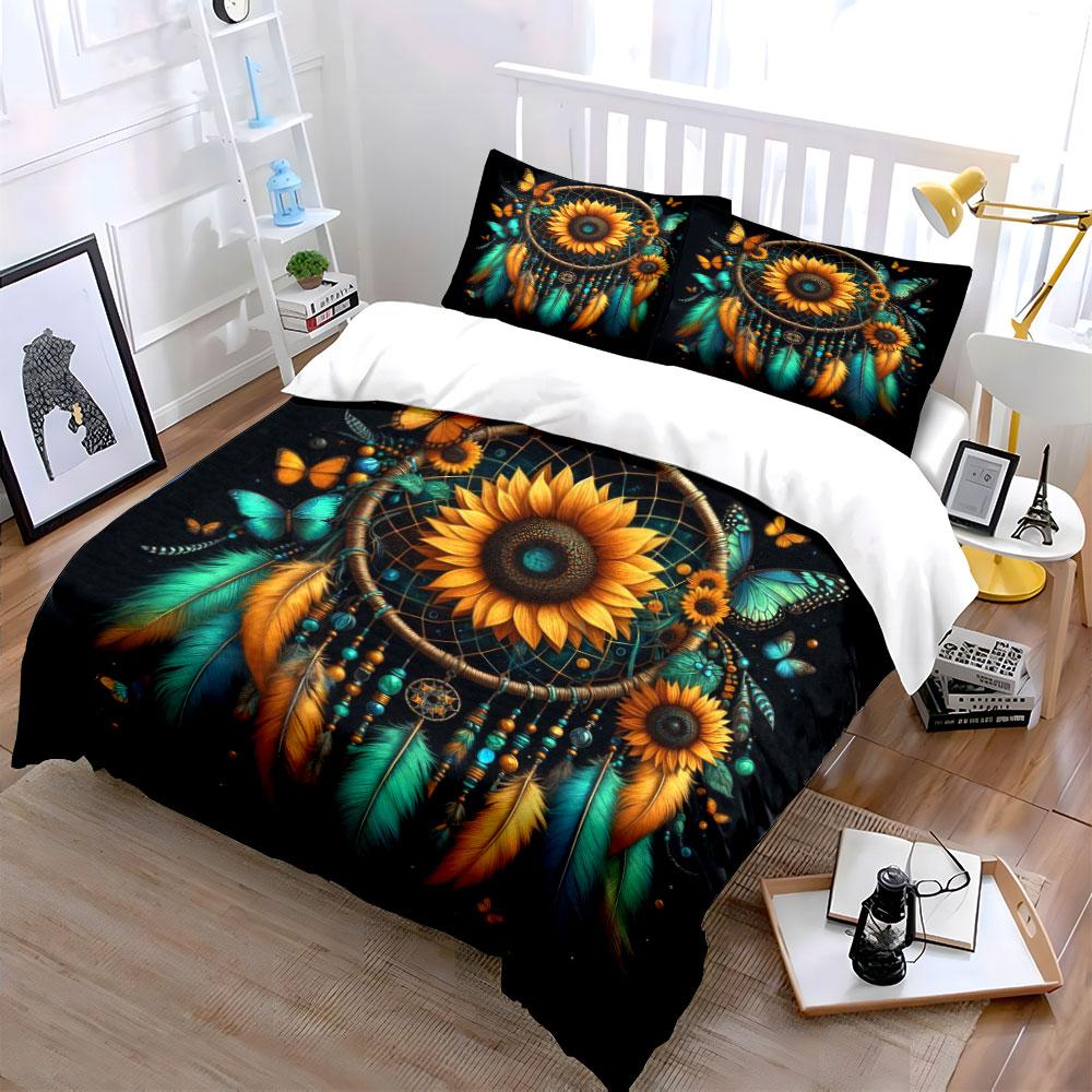 Sunflower Dreamcatcher Bedding Bedding Duvet Cover Set Duvet Cover Pillowcases (1 * Duvet Cover 2 * Pillowcases, without duvet insert)