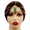 Bohemian Green Crystal Eyebrow Pendant Headgear, Forehead Chain, Water Drop Headband, Bridal Ethnic Hair Accessories