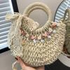 Small Fresh Flower Woven Bag Seaside Holiday Beach Shoulder Bag Portable Straw Woven Basket Bag
