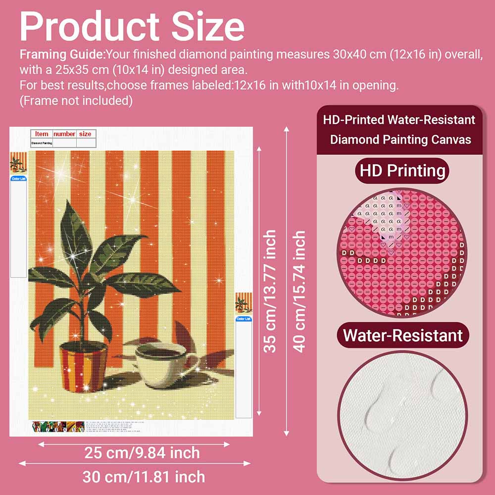 5D Diamond Painting Kit. Potted Plant and Coffee Cup Diamond Mosaic Craft. Handmade Home Decoration for Living Room and Bedroom