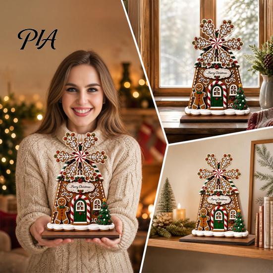 Santa Claus Festive Ornament Christmas Windmill Ornament, 2D Wooden Rotating Decoration, for Office Centerpiece Holiday Table Mantel Shelf Decor
