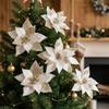 Velvet Fabric Artificial Poinsettia Flower Sequins Christmas Tree Magnolia  New Year Gift