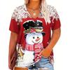 Fashion Red Christmas Day Women's Clothing Summer Tshirt V-Neck Loose Short Sleeved Father Christmas T-Shirt Trend Hot Selling Styles