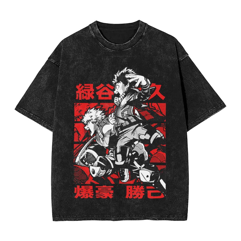 My Hero Academia Aizawa Shouta Anime Design Washed T Shirts Hip Hop Vintage T-Shirt Boku Tees Tops 100% Cotton Harajuku Unisex