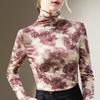 Turtleneck Bottoming Shirt Women's New Women's Clothing Retro Printing Long-sleeved T-shirt Temperament with Waist Top