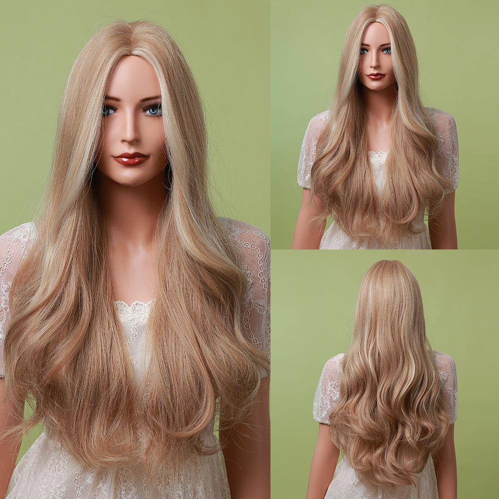 LOUIS FERRE Средняя часть, длинные натуральные волнистые парики из синтетических волос, косплей, розовые парики с омбре для черно-белых женщин, термостойкие парики