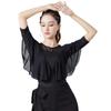 Yuoku Ballroom Modern Dancewear Прозрачный рукав-рюш с коротким рукавом Латинская одежда для тренировок Женский топ, Блузка, Футболка 5/8, Утягивающая, Прозрачная одежда,