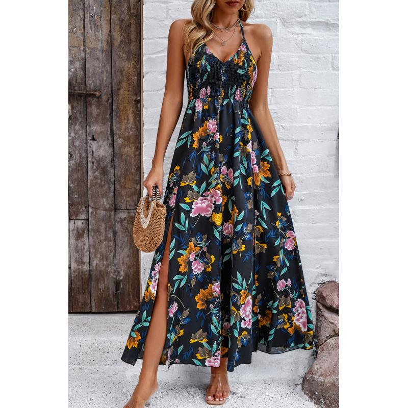 Floral Printed Sling Long Dresses Women Fashion Print Beach Maxi Summer Dress