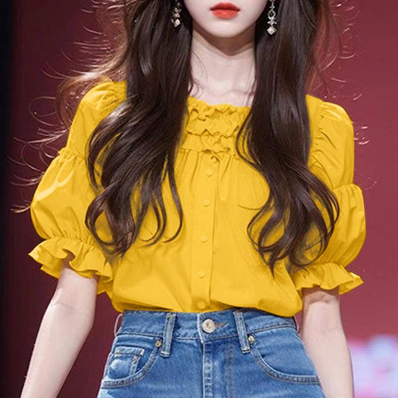 VONDA Женские летние блузки с короткими рукавами и оборками с круглым вырезом