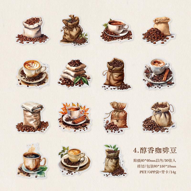 30 pcs Vintage gourmet coffee theme Sticker pack hand tent diy decorative stickers DIY Scrapbooking material