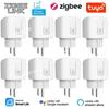Умная вилка Tuya Zigbee EU 16A/20A Умная розетка с монитором мощности Таймер Голосовое управление Работает с Alexa Google Home Alice