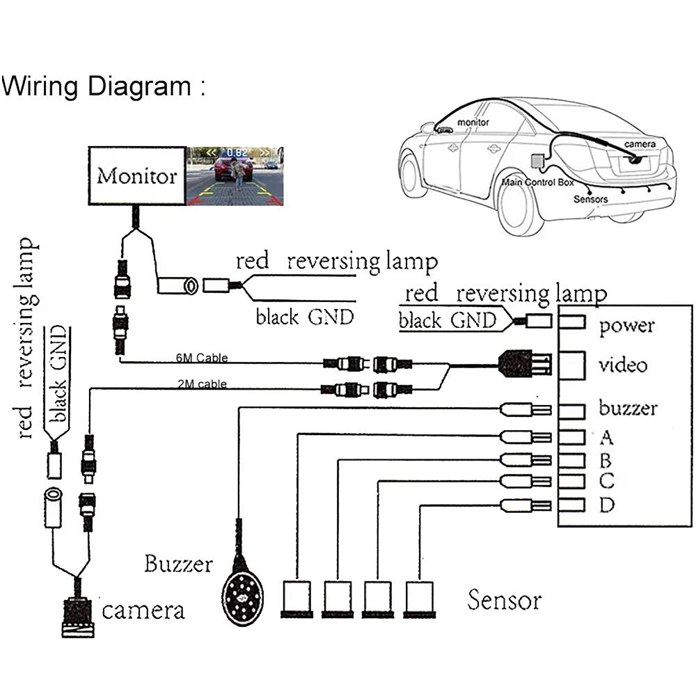 Video Parking Sensor Kit Car Reverse Backup Radar Assistance Auto Monitor Digital Display Car Monitor Buzzer Alert Alarm