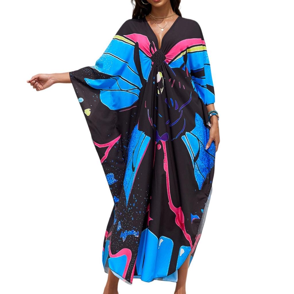 Women's Dress, Colorful Floral Prints, Vacation Loose Robe, Bikini, Sun-protective Smock