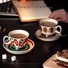 Retro Hand Painted Coffee Cups Creative Brown Flowers Ceramic Mugs Home Afternoon Tea Exquisite Tableware Office Cup Gifts
