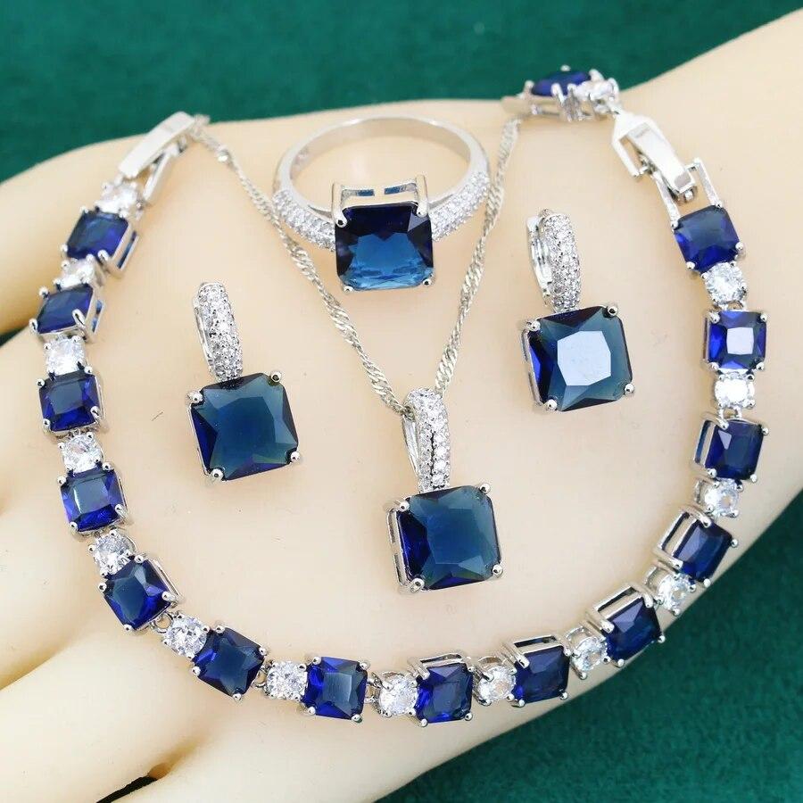 Изысканный фиолетовый кристалл 925 серебряных ювелирных наборов для женщин, серьги, ожерелье, кольцо, браслет, свадебный подарок