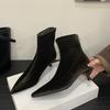 SUOJIALUN  New Brand Women Ankle Boots Fashion Pointed Toe Ladies Elegant Short Boots Shoes Med Thin Heel Ladies Chelsea Boo