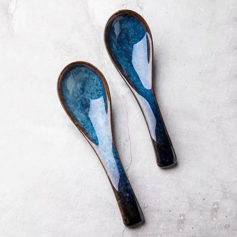Japanese Style Ceramic Spoon Household Soup Spoons Cute Eating Drinking Spoons Serving Spoon For Kitchen Supplies 4PCS ZL3614