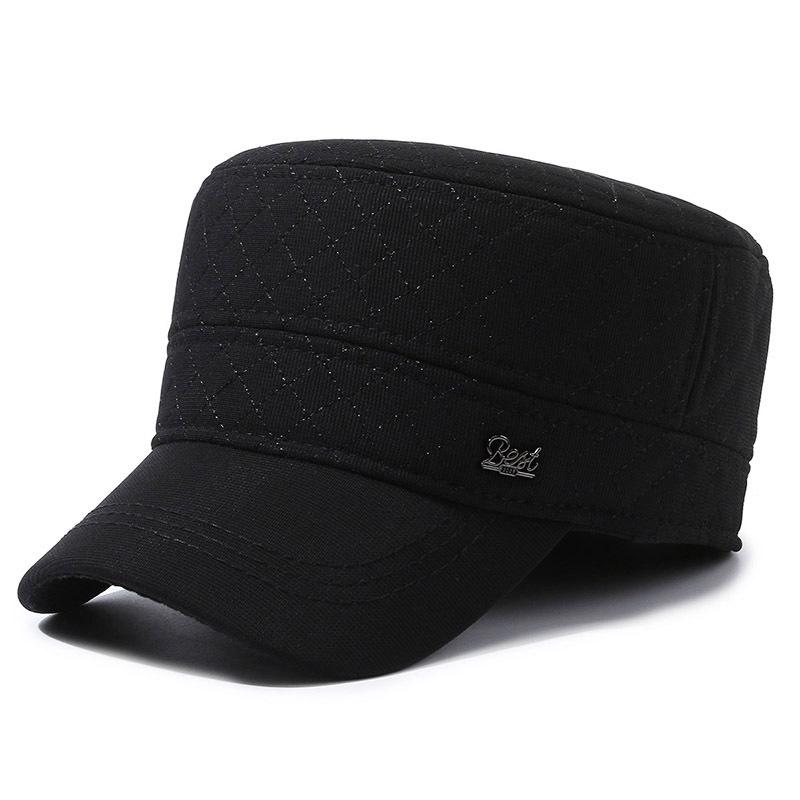 Middle-Aged and Elderly Military Caps Men's Autumn Winter Wool Flat Cap Old Man Velvet Thick Warm Ear Protection Cap