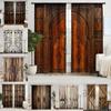 2pcs Rustic Window Curtain Old Wooden Barn Door Pattern Farmhouse Countryside Village Rural Print Curtain For Kitchen Room