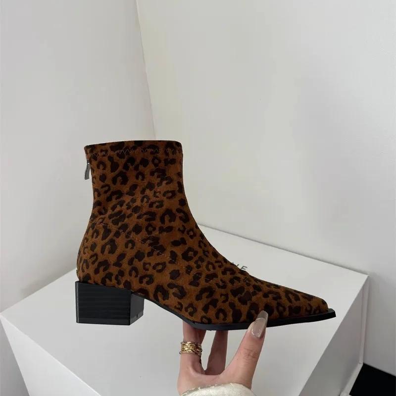 Дизайнерские женские ботильоны, модные, с острым носком, короткие, женские, повседневные, на толстом каблуке