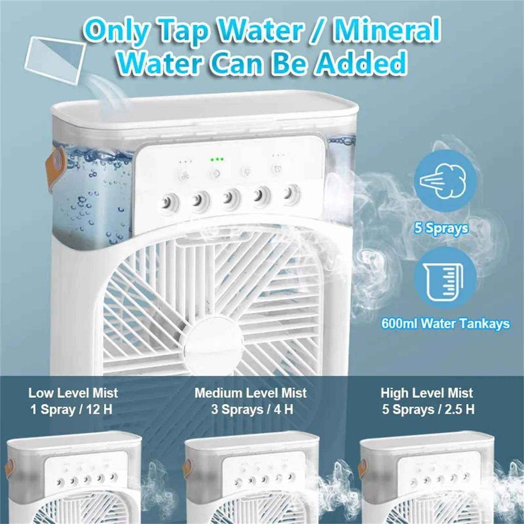 Mini USB Multi-Function Desktop Mist Humidifier Cooling Fan for Household and Office Five-Hole Design