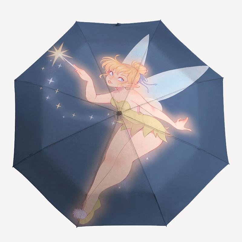 Tinker Bell Theme Automatic Compact Folding Cute Umbrella - Portable and Durable, 8-Bone Iron Umbrella for All Weather0707075
